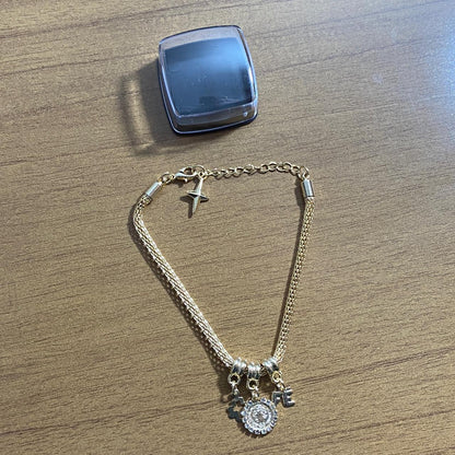 PULSEIRA DOURADA MEDALHA SÃO BENTO COM STRASS (6 UNIDADES)