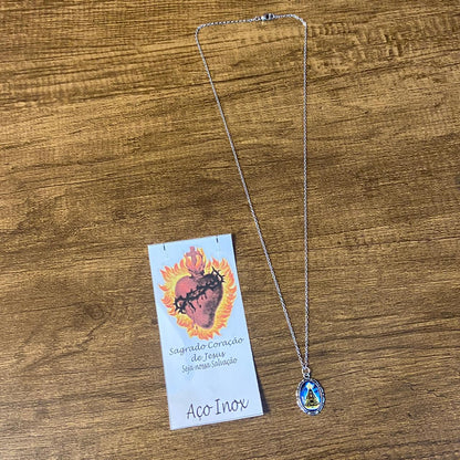 CORRENTE INOX COM MEDALHA RESINADA NOSSA SENHORA APARECIDA (3 UNIDADES)