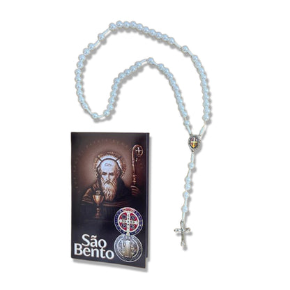 TERÇO PÉROLA MEDALHA SÃO BENTO 8MM (1 UNIDADE)