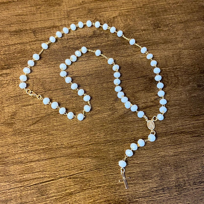 TERÇO CRISTAL NOSSA SENHORA APARECIDA BRANCO 06MM  (3 UNIDADES)