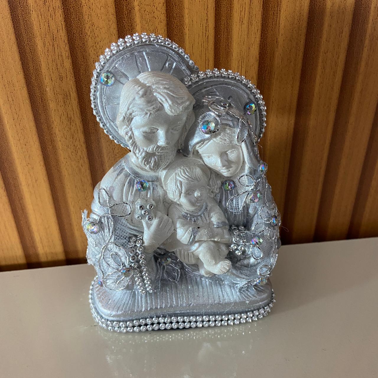 BUSTO DE GESSO SAGRADA FAMÍLIA DECOUPAGE PRATA 15CM MOD2 (1 UNIDADE)
