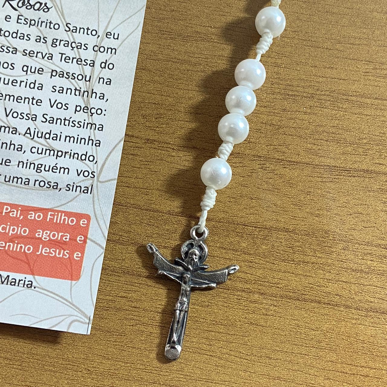 TERÇO PÉROLA SANTA TERESINHA BRANCO 8MM (1 UNIDADE)