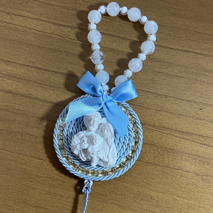 DEZENA PÉROLA MEDALHÃO SAGRADA FAMÍLIA DE RESINA 12MM (1 UNIDADE)