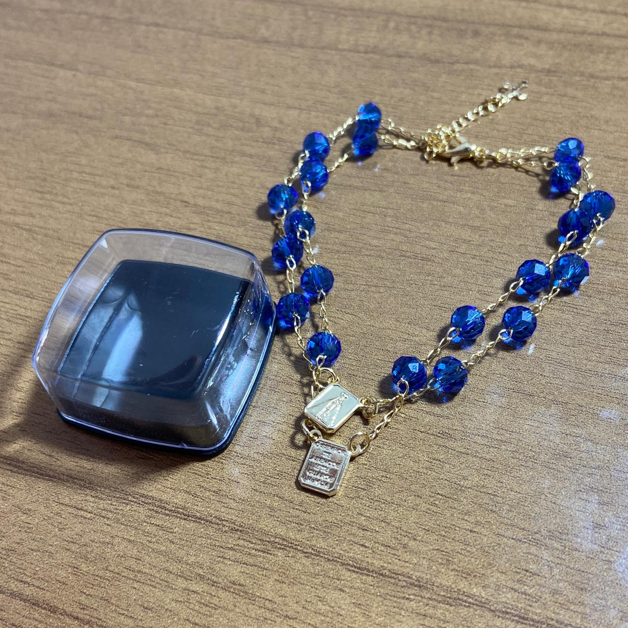 PULSEIRA ESCAPULARIO CRISTAL AZUL TRANSPARENTE (3 UNIDADES)