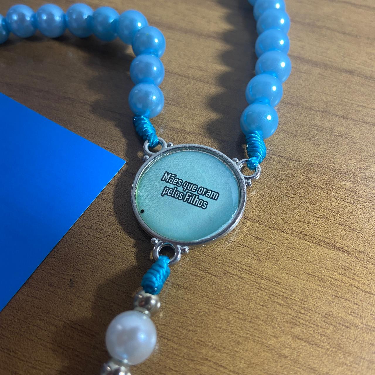 TERÇO PÉROLA AZUL NOSSA SENHORA DE SALETTE 08MM (1 UNIDADE)