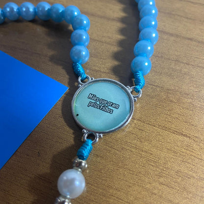 TERÇO PÉROLA AZUL NOSSA SENHORA DE SALETTE 08MM (1 UNIDADE)