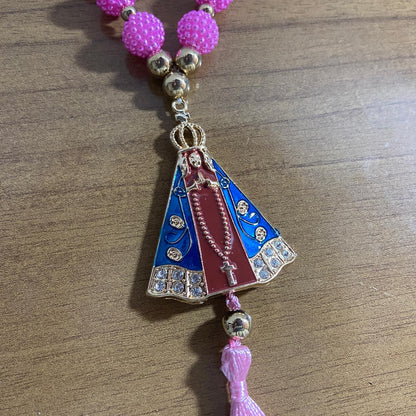 DEZENA PARA CARRO NOSSA SENHORA APARECIDA MARROM AMORA ROSA 12MM (3 UNIDADES)