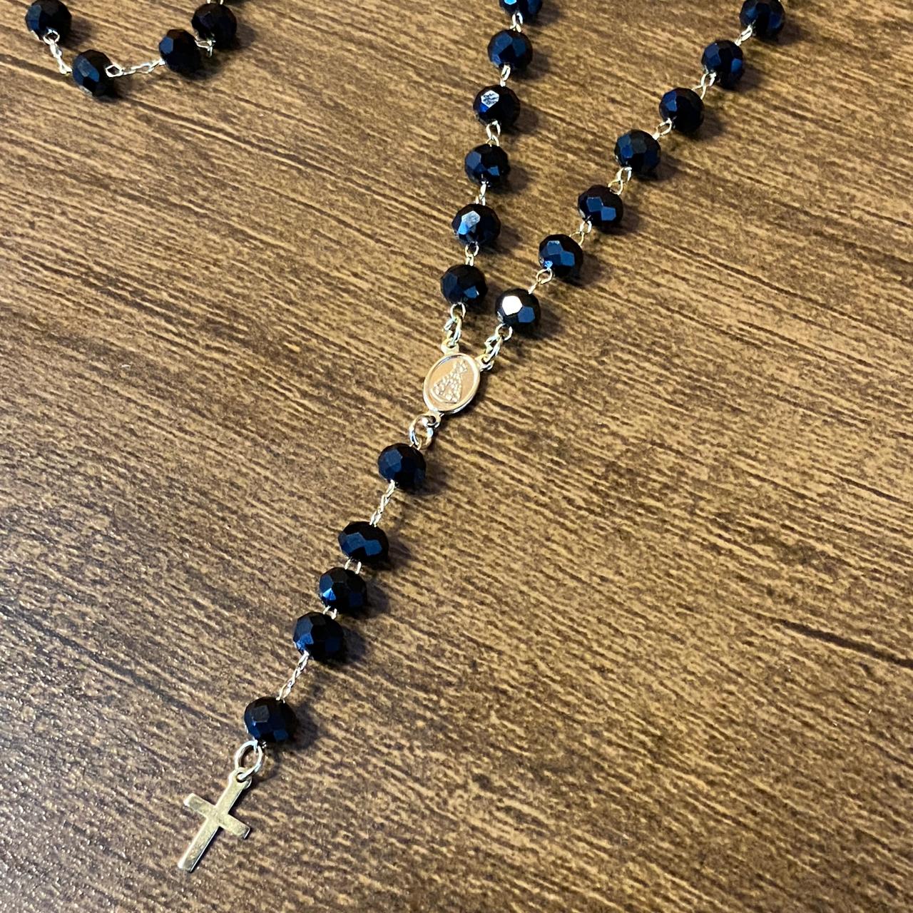 TERÇO CRISTAL NOSSA SENHORA APARECIDA PRETO 06MM  (3 UNIDADES)