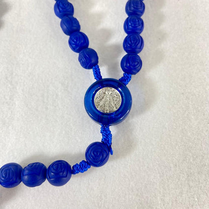 TERÇO CONTA DE ROSAS  AZUL 8MM (6 UNIDADES)