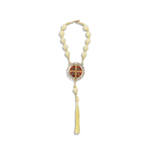 DEZENA PARA CARRO MEDALHA SÃO BENTO AMORA BRANCA 12 MM (3 UNIDADES)