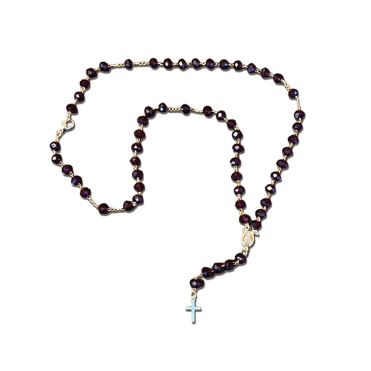 TERÇO CRISTAL NOSSA SENHORA APARECIDA VINHO 06MM  (3 UNIDADES)