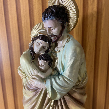 IMAGEM DE GESSO SAGRADA FAMÍLIA COM AURÉOLA 28CM (1 UNIDADE)