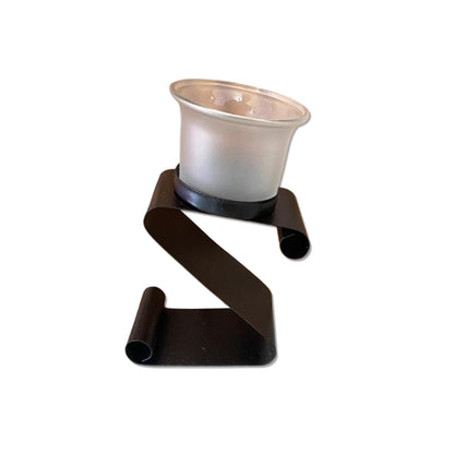 CASTIÇAL DE VIDRO TRANSPARENTE FOSCO COM SUPORTE DE METAL 12,5CM (1 UNIDADE)