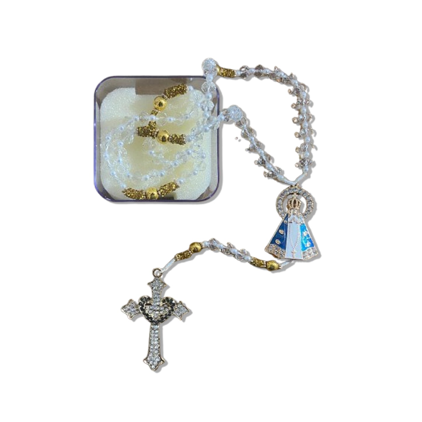 TERÇO DE NOIVA CRISTAL NOSSA SENHORA APARECIDA MOD1 10MM (1 UNIDADE)