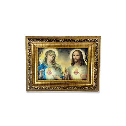 QUADRO COM MOLDURA RESINADO SAGRADO CORAÇÃO DE JESUS E IMACULADO CORAÇÃO DE MARIA  15,5 X 20,5 (1 UNIDADE)