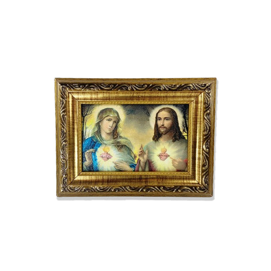 QUADRO COM MOLDURA RESINADO SAGRADO CORAÇÃO DE JESUS E IMACULADO CORAÇÃO DE MARIA  15,5 X 20,5 (1 UNIDADE)