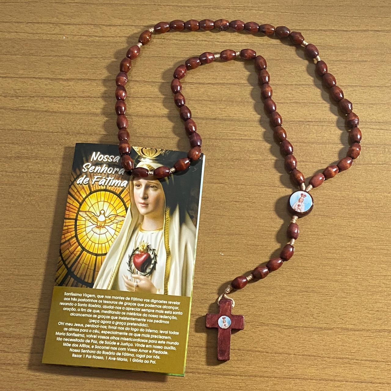 TERÇO DE MADEIRA NOSSA SENHORA DE FÁTIMA 8MM (3 UNIDADES)