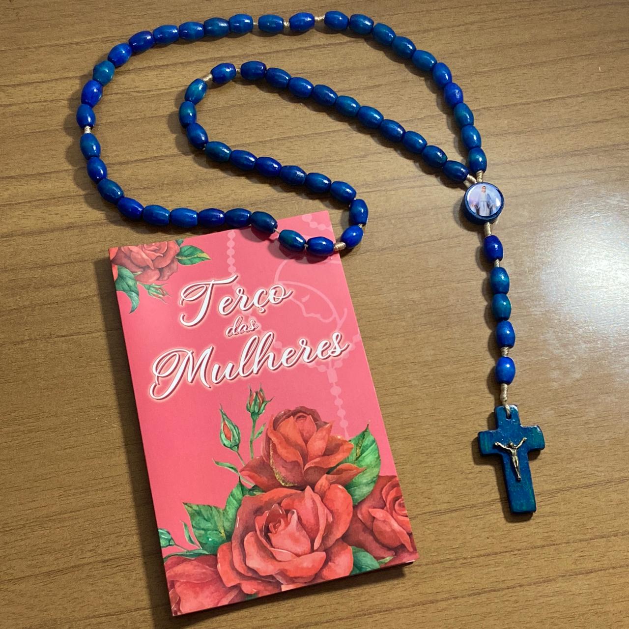 TERÇO DE MADEIRA AZUL NOSSA SENHORA DAS GRAÇAS 08MM (3 UNIDADES)