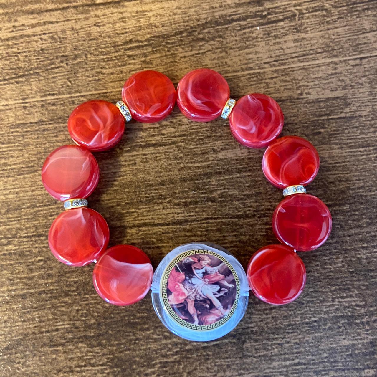 PULSEIRA ACRÍLICA COM MEDALHA RESINADA SÃO MIGUEL ARCANJO  (03 UNIDADES)