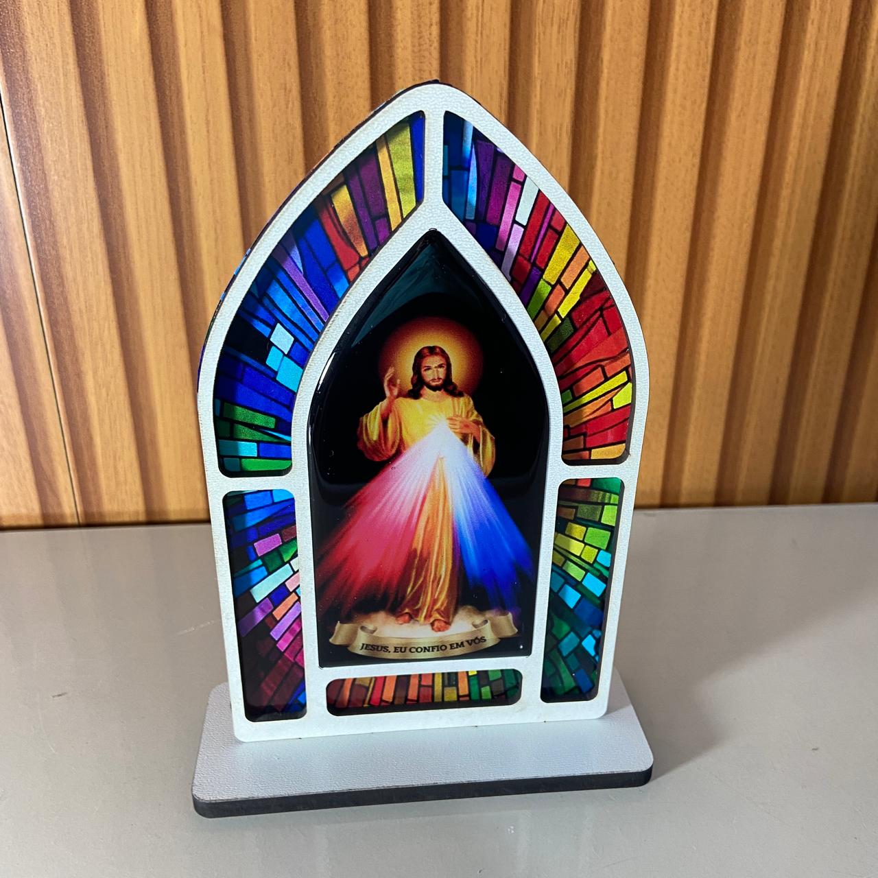 CAPELA MDF VITRAL JESUS MISERICORDIOSO 18CM (1 UNIDADE)