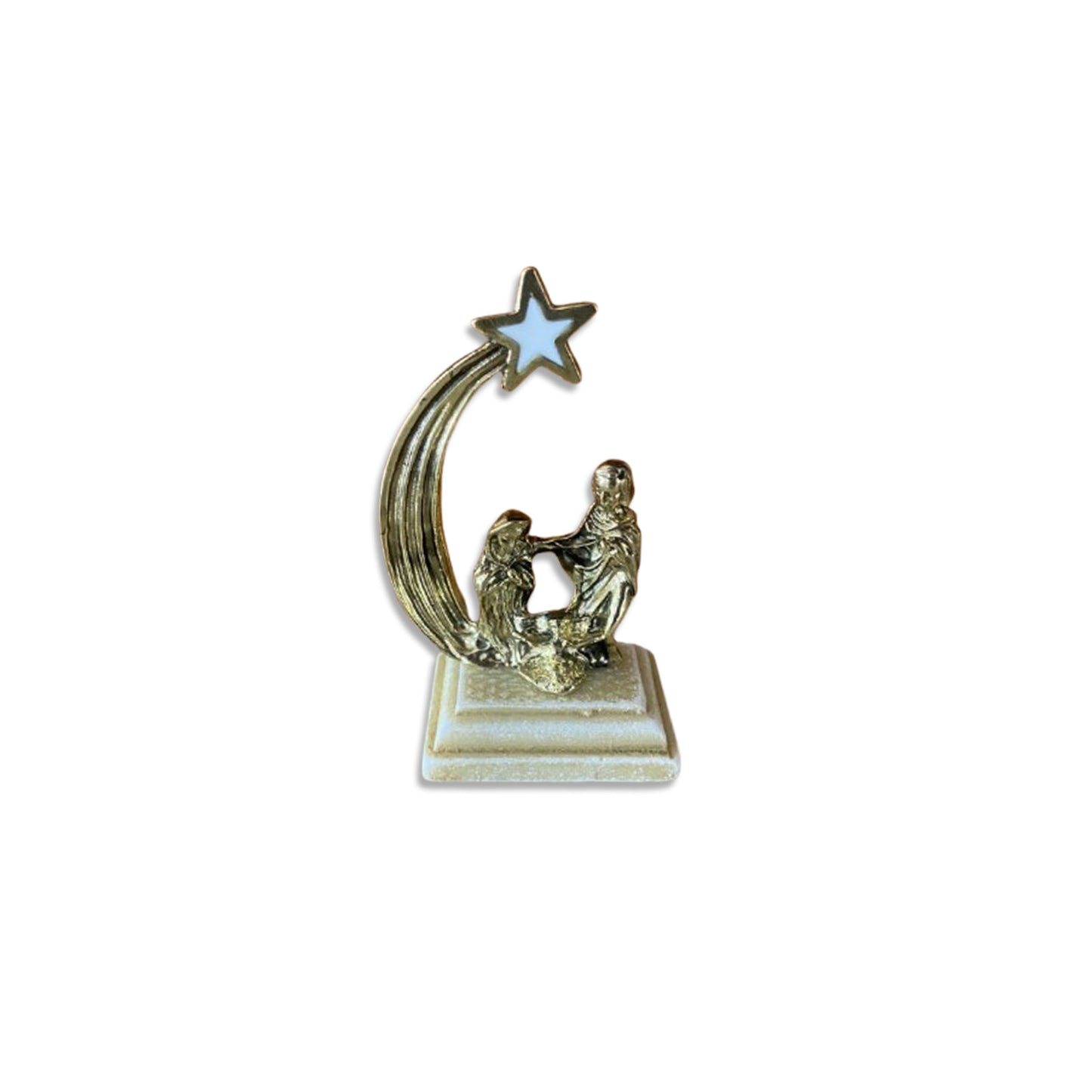 MINI PRESÉPIO METAL DOURADO LUZ DE BELÉM COM BASE DE RESINA 8,5CM (1 UNIDADE)