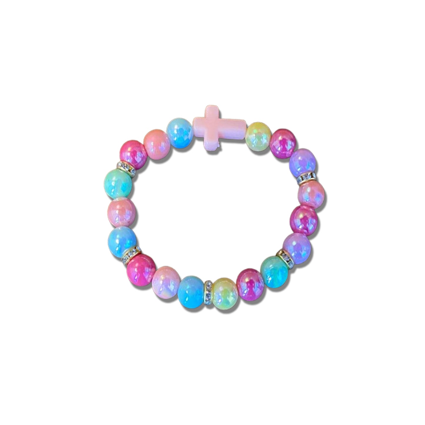 PULSEIRA PÉROLA INFANTIL COLORIDA COM CRUZ  (06 UNIDADES)