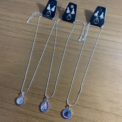 CORRENTE PRATEADA COM BRINCO MODELOS SORTIDOS  (3 UNIDADES)