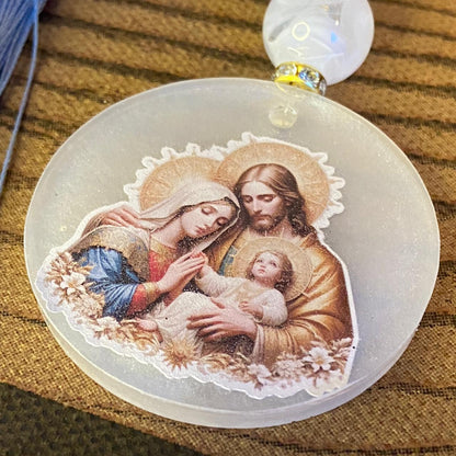CHAVEIRO LUXO MEDALHA RESINADA SAGRADA FAMÍLIA MOD 3  (1 UNIDADE)