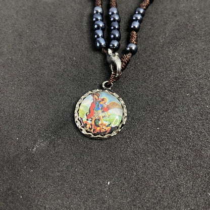 TERÇO PULSEIRA HEMATITA SÃO MIGUEL ARCANJO 4MM (6 UNIDADES)