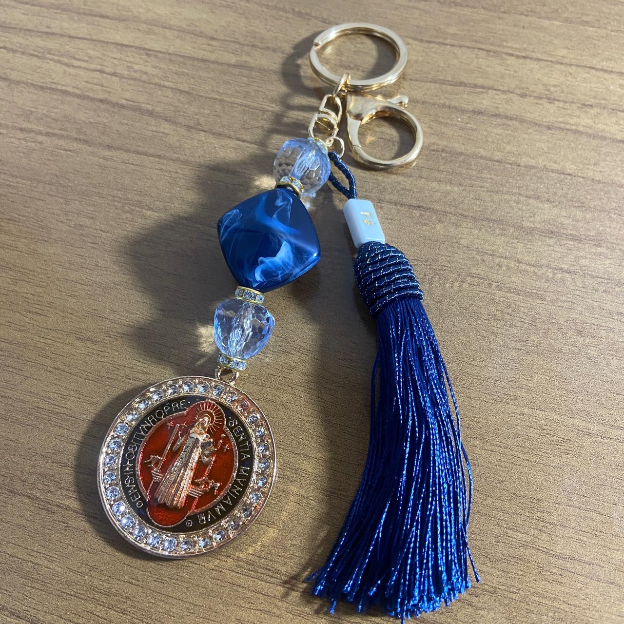 CHAVEIRO DE PEDRARIAS MEDALHA SÃO BENTO COM STRASS  (1 UNIDADE)