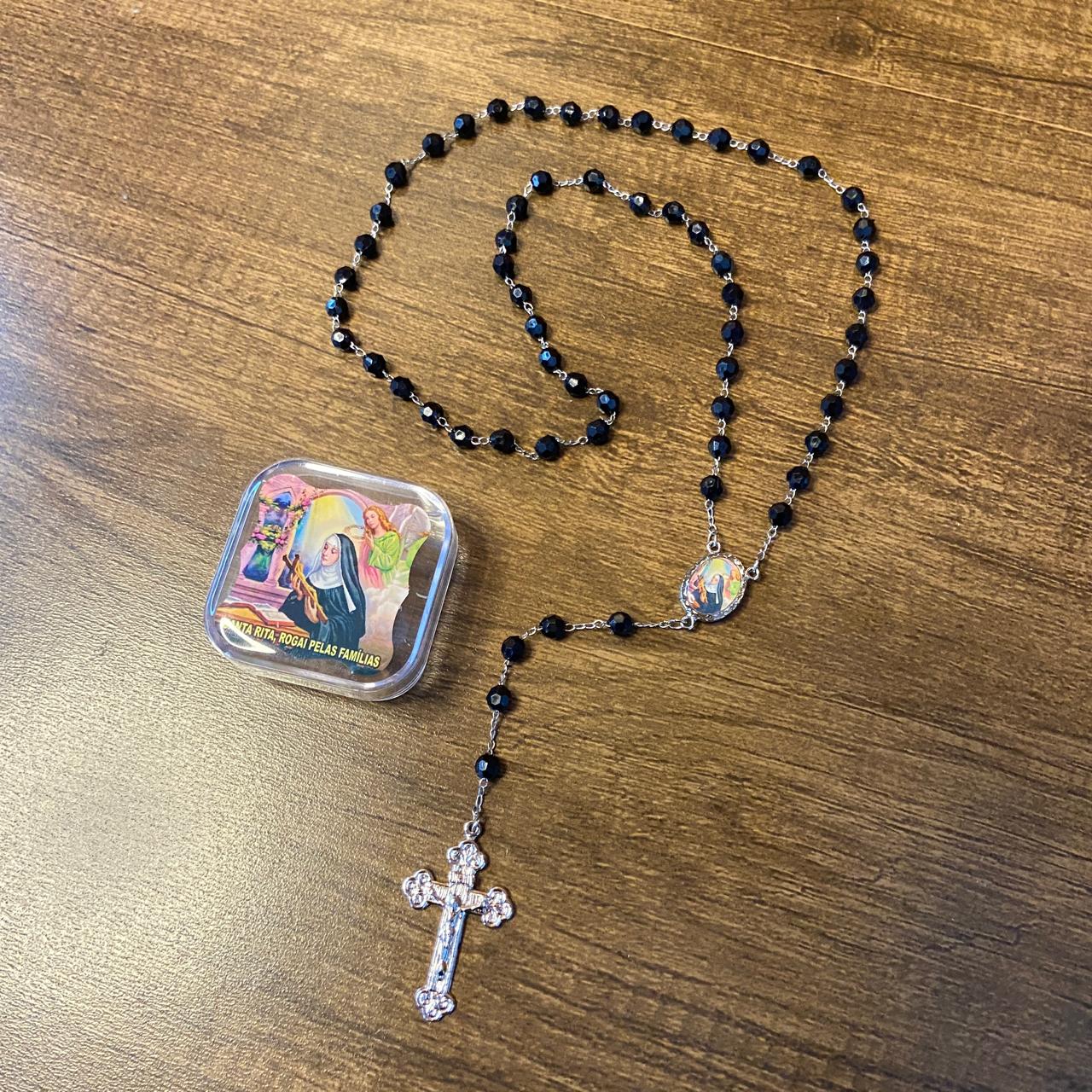 TERÇO SEMICRISTAL NA CAIXINHA SÃO RITA 6MM (6 UNIDADES)