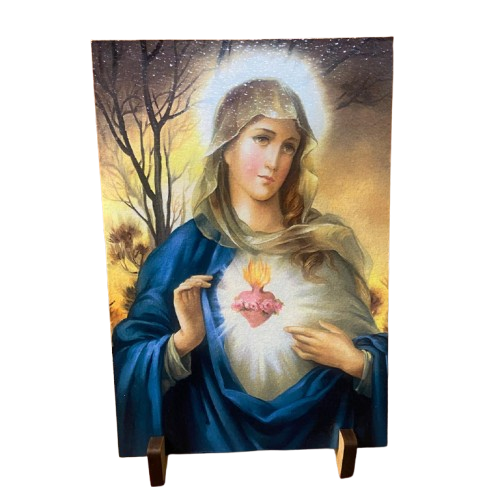 PLAQUINHA DE MESA MDF RESINADO IMACULADO CORAÇÃO DE MARIA  19CM x 13CM  (1 UNIDADE)
