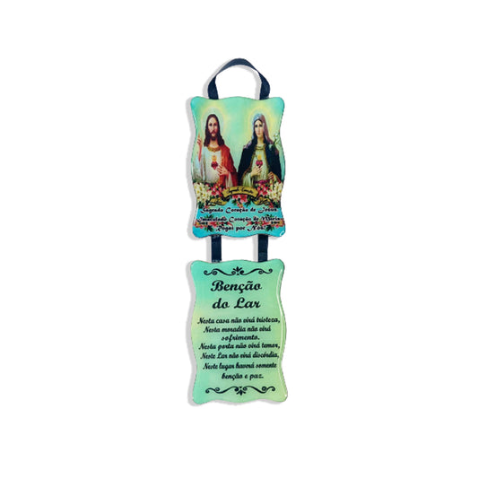 ADORNO DUPLO QUADRADO FITA SAGRADO CORAÇÃO DE JESUS E IMACULADO CORAÇÃO DE MARIA (1 UNIDADE)