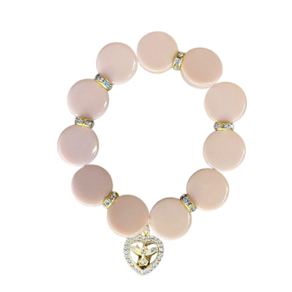 PULSEIRA ACRÍLICA ROSÉ COM MEDALHA DIVINO ESPÍRITO SANTO COM STRASS (03 UNIDADES)