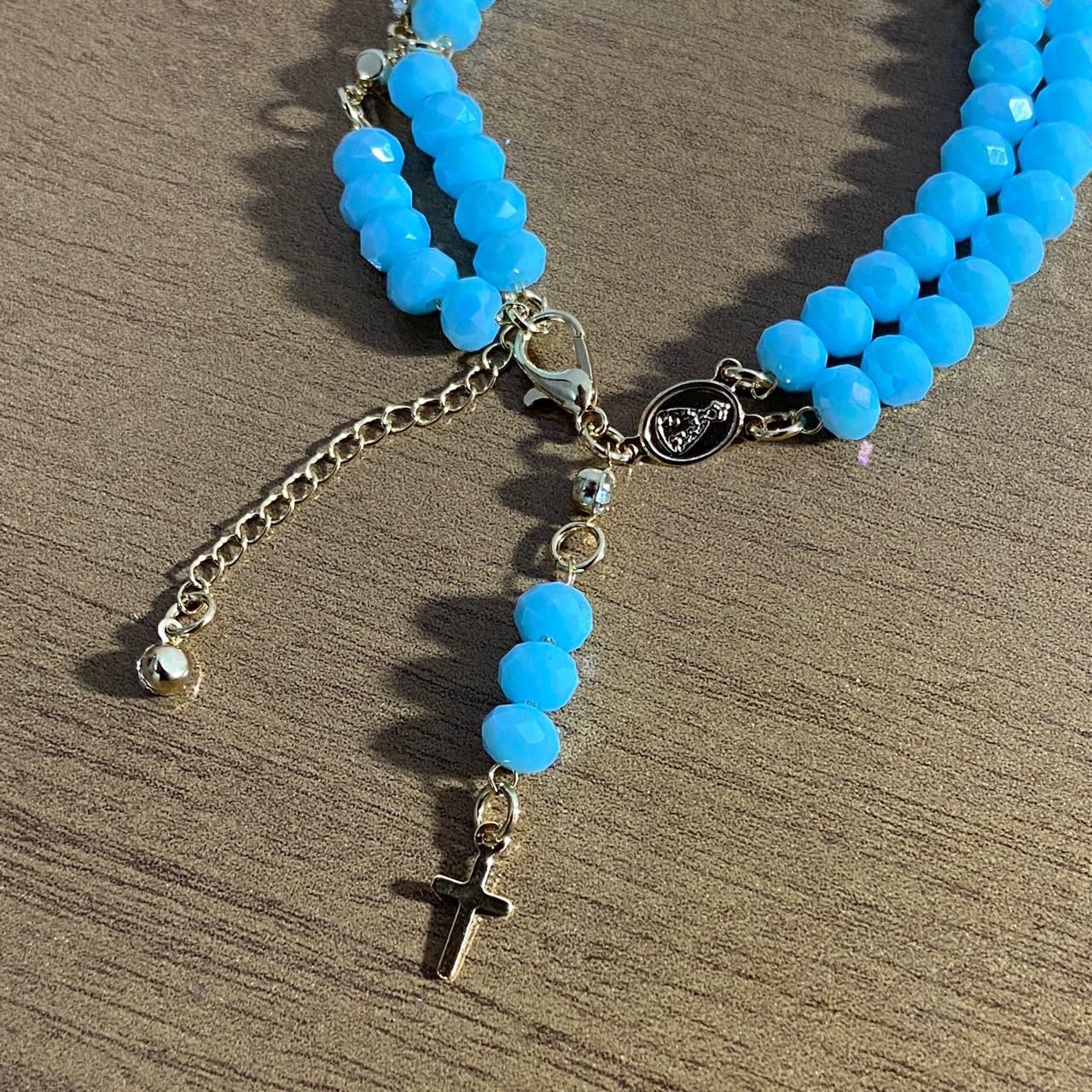 TERÇO PULSEIRA CRISTAL AZUL BEBÊ  (3 UNIDADES)