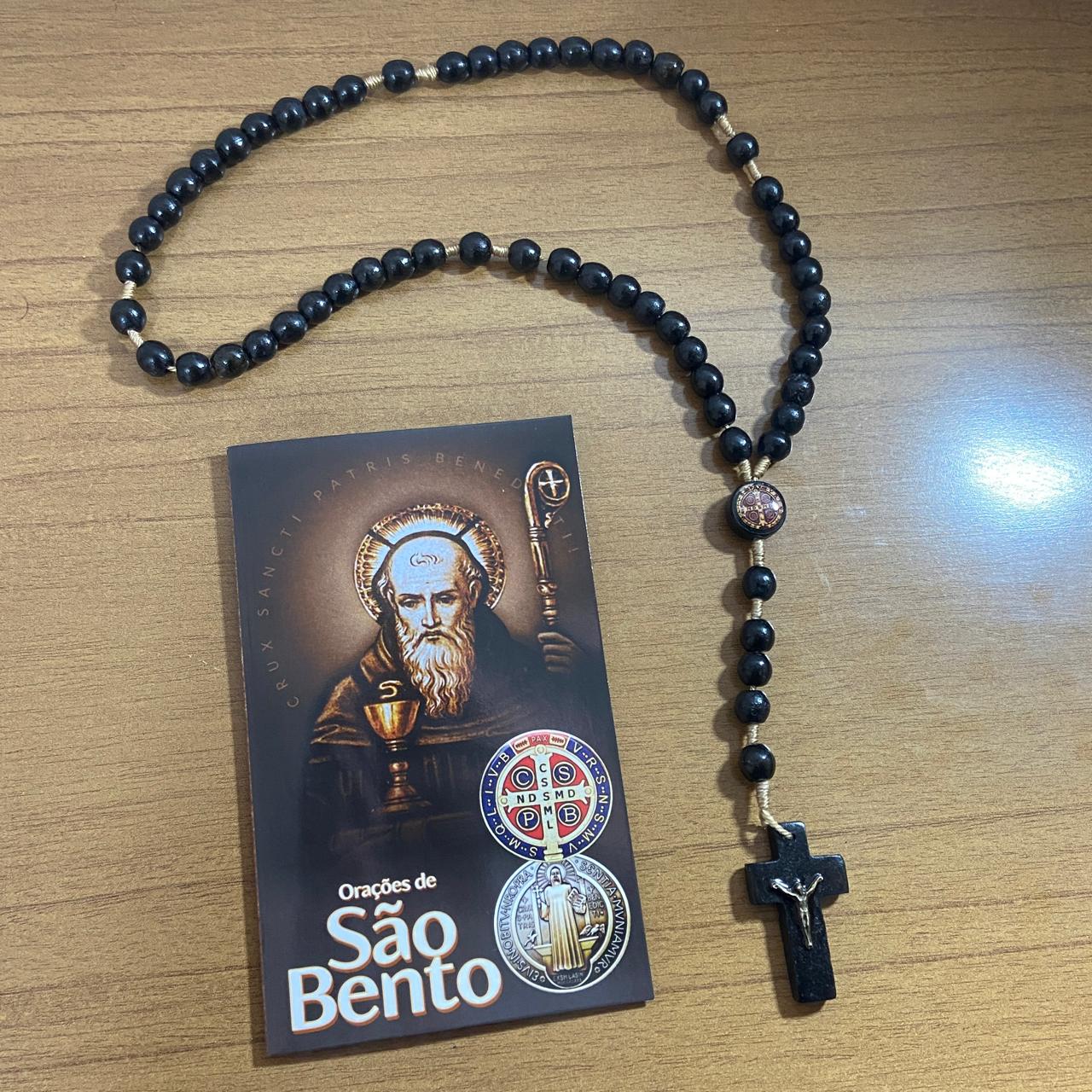 TERÇO DE MADEIRA SÃO BENTO PRETO MOD2 08MM (3 UNIDADES)