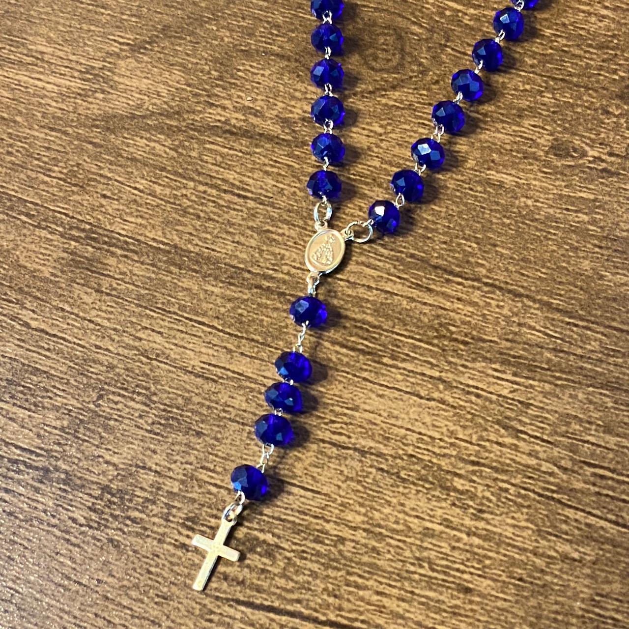 TERÇO CRISTAL NOSSA SENHORA APARECIDA AZUL 06MM  (3 UNIDADES)