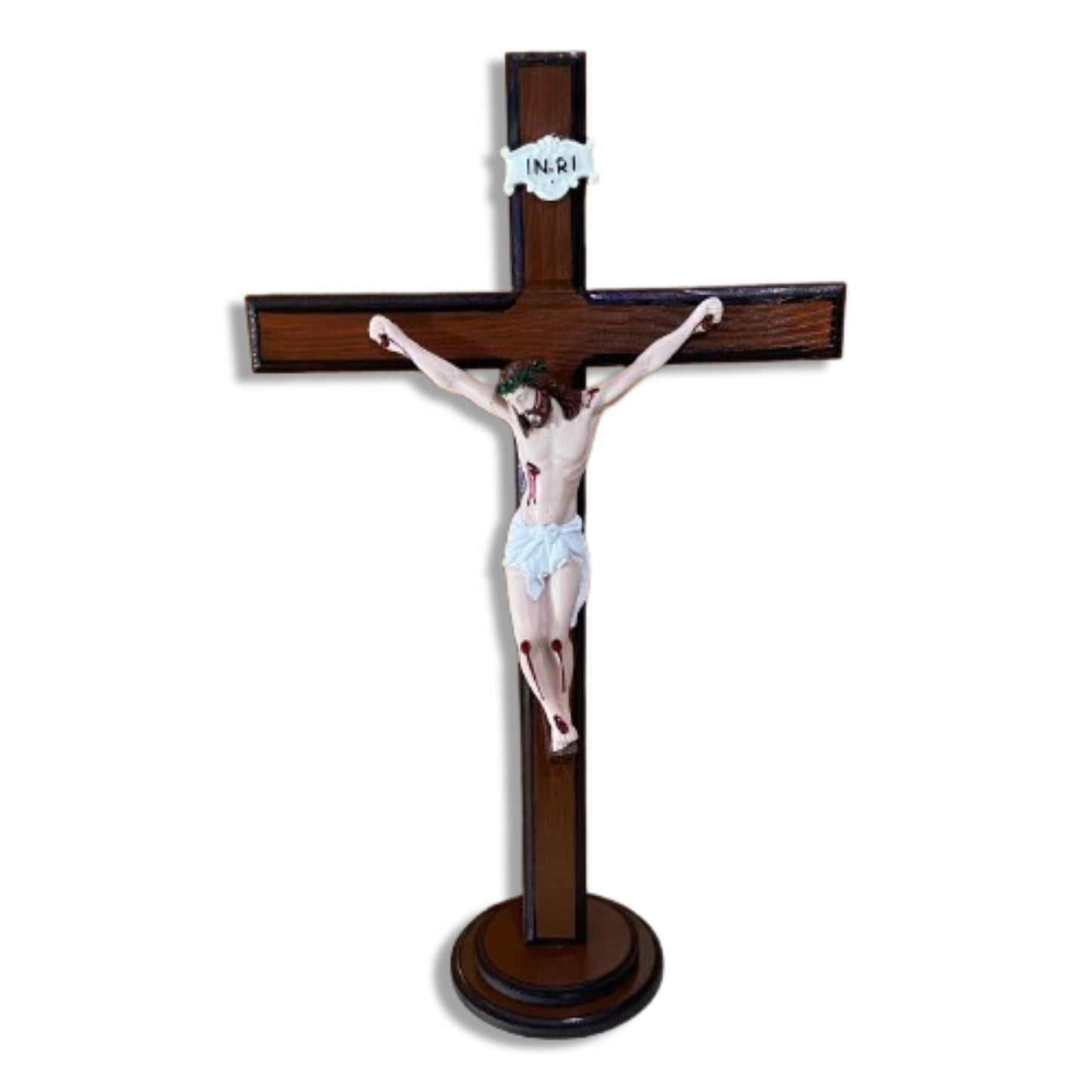 CRUCIFIXO MADEIRA DE MESA COM CRISTO DE RESINA NACIONAL  51,5CM (1 UNIDADE)