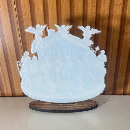 ADORNO DE MESA ACRÍLICO RESINADO PRESÉPIO MOD1 15CM (1 UNIDADE)