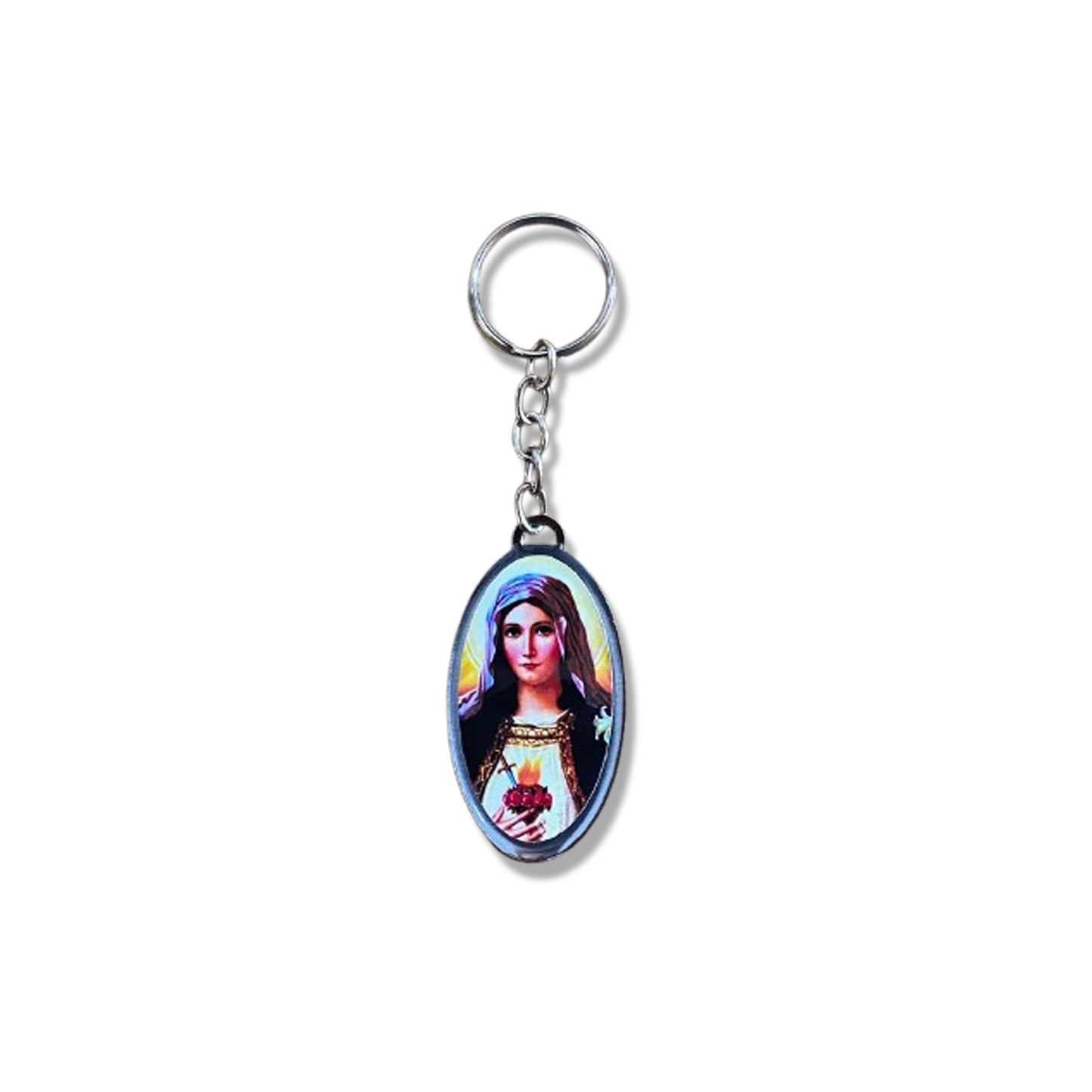 CHAVEIRO METAL OVAL RESINADO IMACULADO CORAÇÃO DE MARIA (6 UNIDADES)