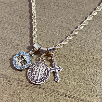 PULSEIRA DOURADA MEDALHA SÃO BENTO E FÉ (6 UNIDADES)