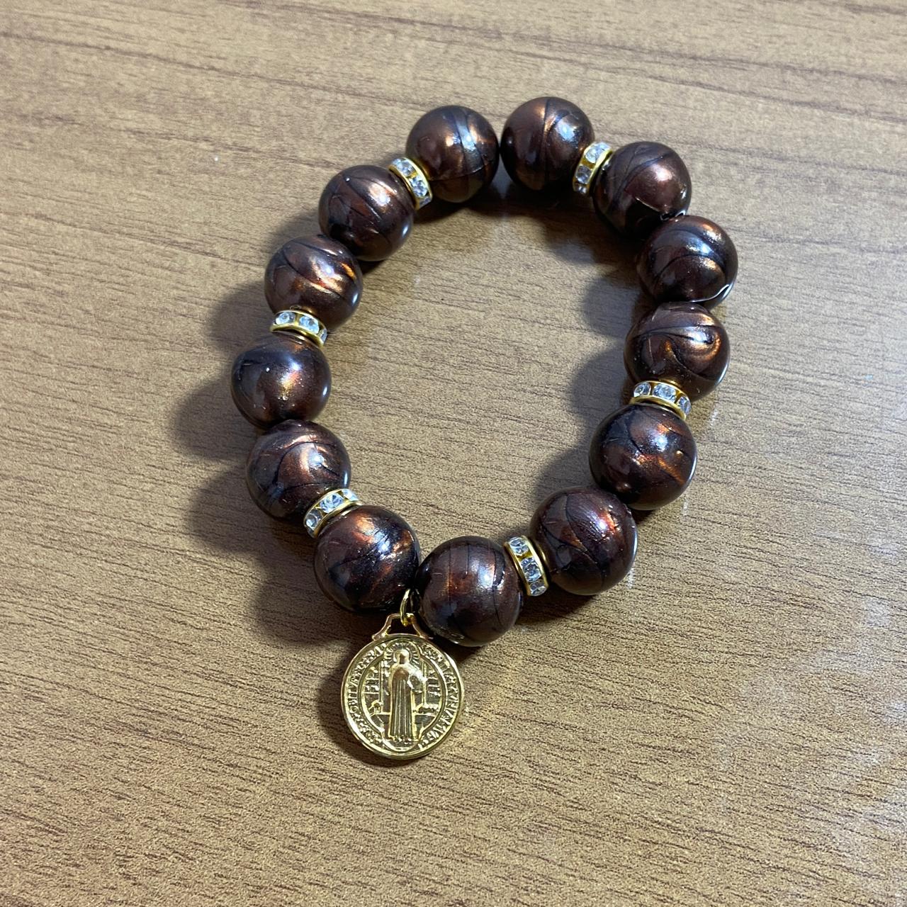 PULSEIRA PÉROLA MEDALHA DE SÃO BENTO 10MM MOD-1 (03 UNIDADES)