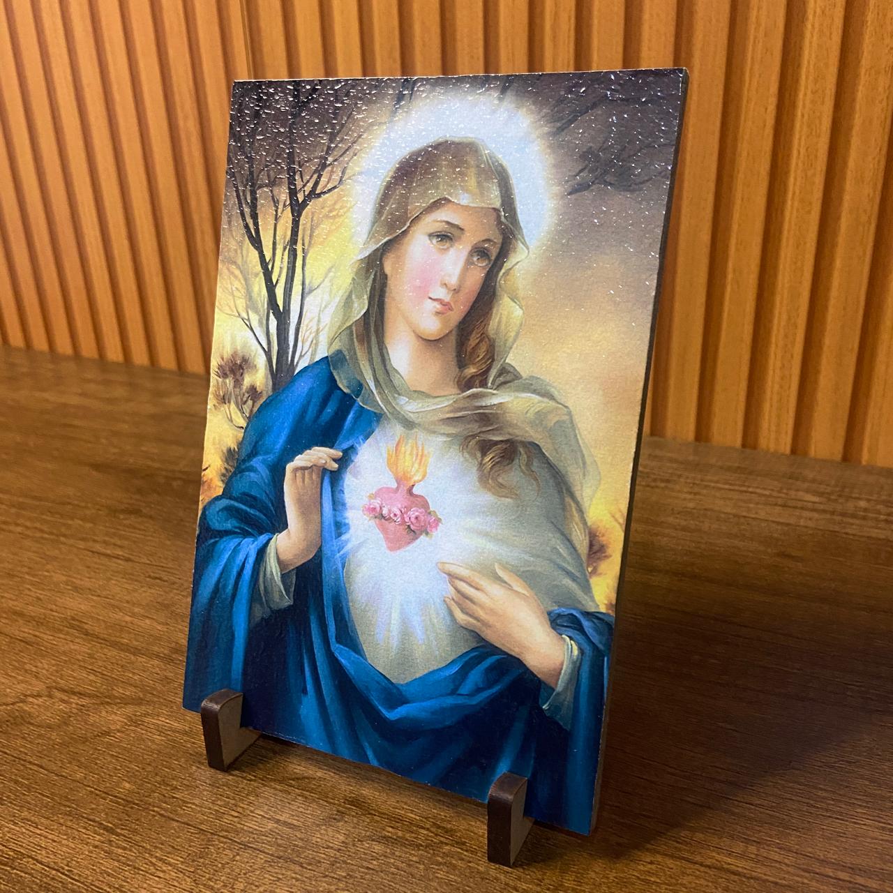 PLAQUINHA DE MESA MDF RESINADOIMACULADO CORAÇÃO DE MARIA  19CM x 13CM  (1 UNIDADE)