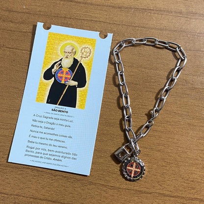 PULSEIRA CADEADO MEDALHA SÃO BENTO NA CARTELA (3 UNIDADES)