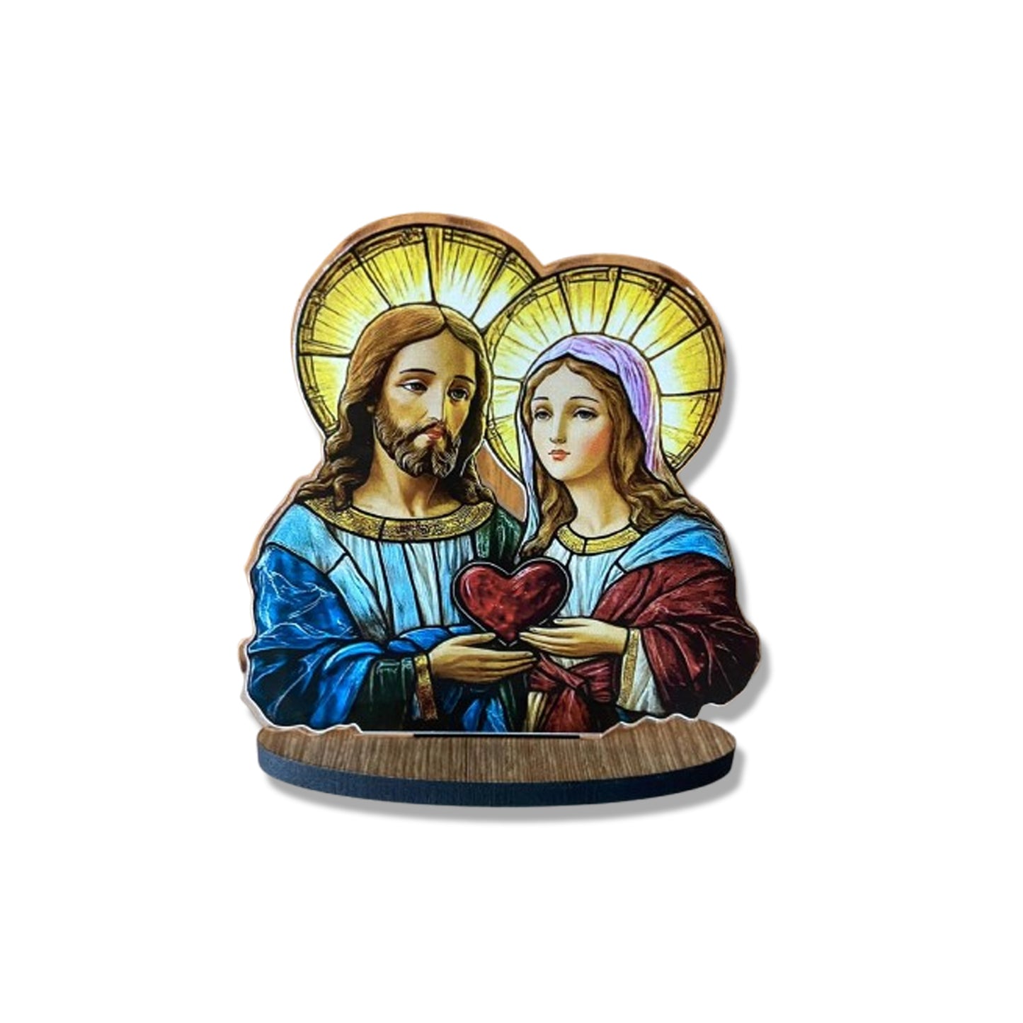 ADORNO DE MESA ACRÍLICO RESINADO SAGRADO CORAÇÃO DE JESUS E IMACULADO CORAÇÃO DE MARIA 11CM (1 UNIDADE)