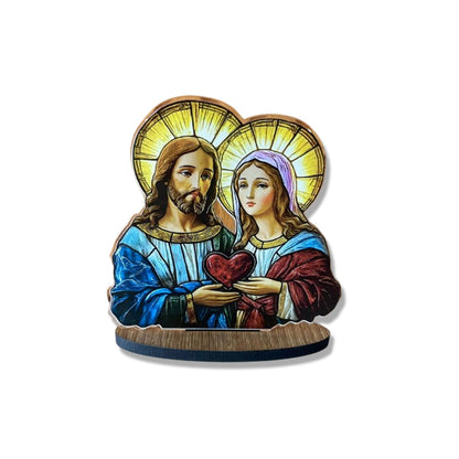 ADORNO DE MESA ACRÍLICO RESINADO SAGRADO CORAÇÃO DE JESUS E IMACULADO CORAÇÃO DE MARIA 11CM (1 UNIDADE)