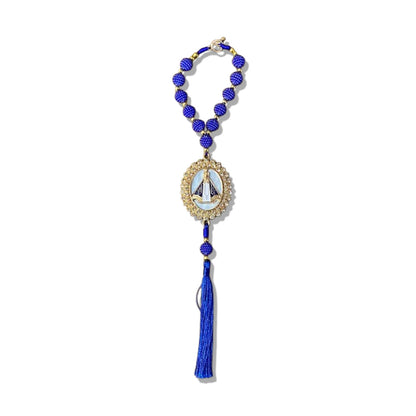 DEZENA PARA CARRO NOSSA SENHORA APARECIDA AMORA AZUL MOD2 10MM (3 UNIDADES)