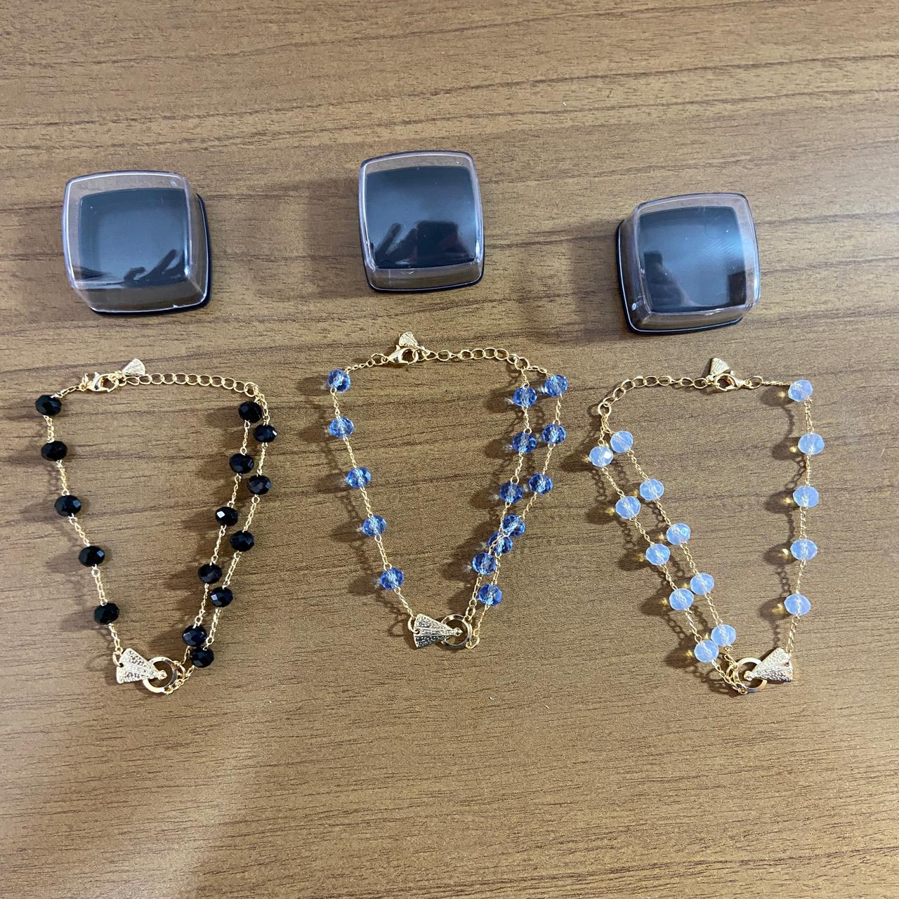 PULSEIRA DOURADA CRISTAL NOSSA SENHORA APARECIDA CORES SORTIDAS  (03 UNIDADES)