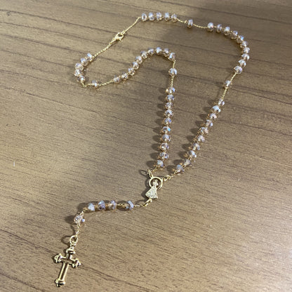 CORRENTE TERÇO CRISTAL NOSSA SENHORA APARECIDA BEGE TRANSPARENTE 04MM  (1 UNIDADE)