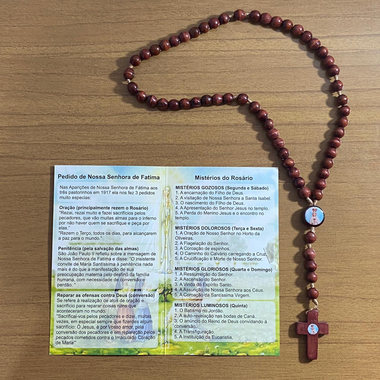 TERÇO DE MADEIRA NOSSA SENHORA DE FÁTIMA MOD3 8MM (3 UNIDADES)